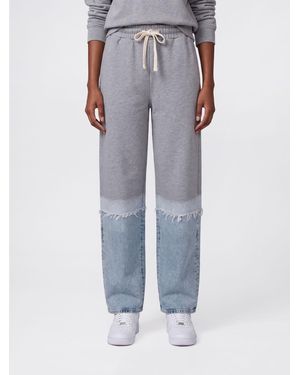 Haikure Cotton Denim Jogging Trousers With Abstract Bicolour Pattern - Blue