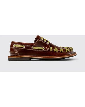 CAMPERLAB Eki Leather Boat Loafer With Contrast Stitching - Brown
