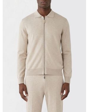 Brioni Cotton And Cashmere Polo Cardigan - Natural
