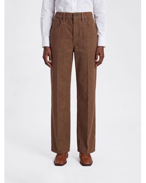 Brunello Cucinelli High-Waisted Cropped Wide Leg Denim Jeans With Monili - Brown