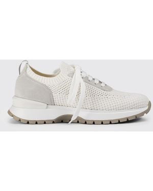 Doucal's Crochet Knit And Suede Sneakers - White
