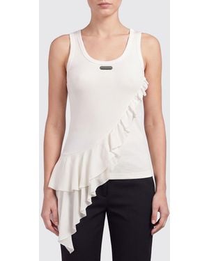 McQueen Asymmetric Cotton Top With Ruffles - White