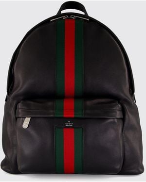 Gucci Rucksack Aus Glattem Kalbsleder Mit Web-Detail Und Verstellbaren Trägern - Schwarz