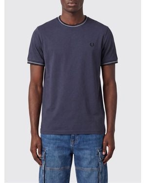 Fred Perry Cotton T-Shirt With Logo - Blue