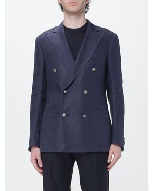 Corneliani Double-Breasted Linen Blazer - Blue