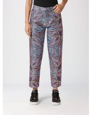Philipp Plein High-Waisted Mom Fit Jeans With Abstract Print And Rhinestones - Blue