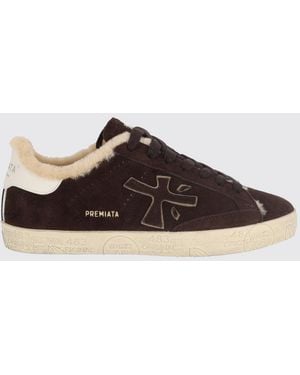 Premiata Stevend Leather And Suede Sneakers With Wool-Lined Interior - Brown