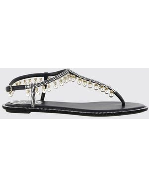 Rene Caovilla Diana Low-Heeled Leather Thong Sandals With Pearls And Crystals - White