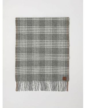 Eleventy Wool And Cashmere Blend Scarf With Tartan Pattern And Fringed Edges - Gray