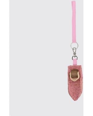 Patou Bicolor Crochet Raffia Keychain With Embroidered Logo - White