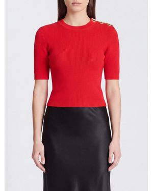 Elisabetta Franchi Cropped Ribbed Viscose Top With Metal Eyelets - Red
