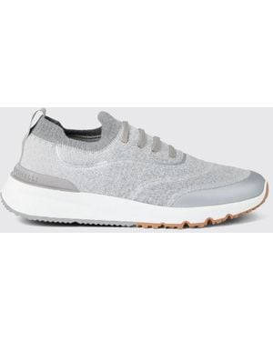 Brunello Cucinelli Bicolor Stretch Technical Fabric Low-Top Sneakers - White