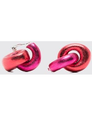 Monies Bicolour Acacia Wood Pendant Clip-On Earrings - Red