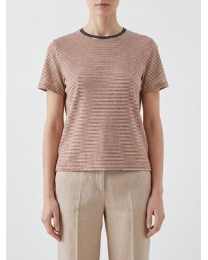 Brunello Cucinelli Striped Linen T-Shirt - Natural