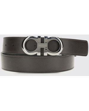 Ferragamo Gancini Reversible Grained Leather Belt - White