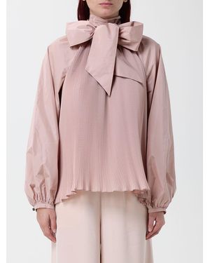 Max Mara Pleated Silk-Blend Blouse With Scarf-Neck And Long Sleeves - Pink