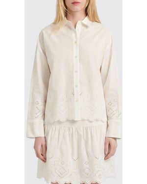 Momoní MomonÌ Long-Sleeved Cotton Shirt With Lace Inserts - Natural