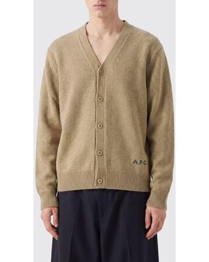 A.P.C. Cárdigan De Pura Lana Con Cuello De Pico Y Logotipo En Contraste - Neutro