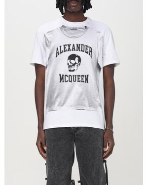 McQueen Cotton T-Shirt With Front Graphic Print - White