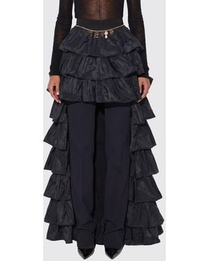 Elisabetta Franchi Long Asymmetrical Taffeta Skirt With Ruffles And Jewelled Belt - Blue