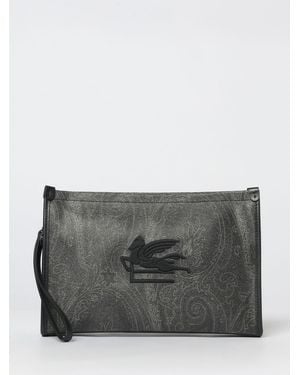 Etro Arnica Coated Cotton Pouch With Jacquard Paisley - Grey
