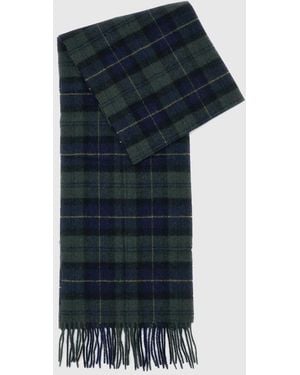 Barbour 100% Lambswool Scarf With Classic Tartan Pattern And Fringes - Blue