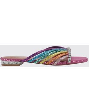 Kurt Geiger Multicolor Striped Fabric Flat Sandals With Rhinestones - White
