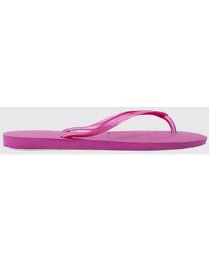Havaianas Slim Rubber Thong Sandals With Low Heel And Tone-On-Tone Logo - Pink