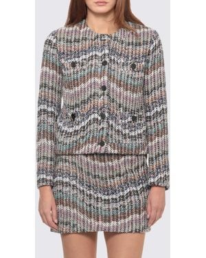 Missoni Kurzer Einreihiger Blazer Von Aus Wollmischung Mit Zickzackmuster - Grau