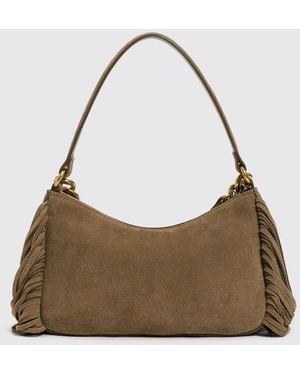 Twinset Liliane Suede Shoulder Bag With Fringes And Embroidery - Green