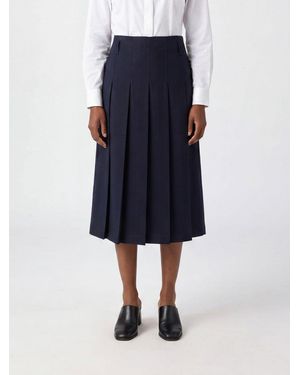 A.P.C. Pleated Cotton Midi Skirt With Belt Loops - Blue