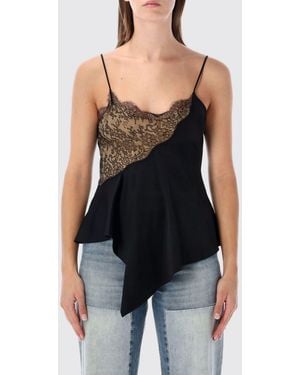 Stella McCartney Asymmetrisches Crêpe-Top Mit V-Ausschnitt Und Spitzeneinsätzen - Schwarz