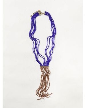 ALLUJEWELS Collar Multifilar Estilo Charleston Con Cuentas Bicolor De Resina - Azul
