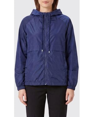 Semicouture Technical Fabric Windbreaker Jacket With Hood And Zip Closure - Blue