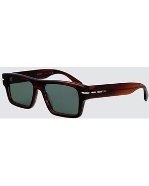 Fendi Rectangular Acetate Sunglasses With Contrasting Logo - Orange