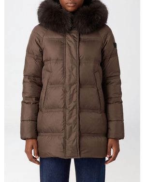Peuterey Chaqueta Acolchada Corta De Nailon Con Capucha De Borreguillo - Marrón