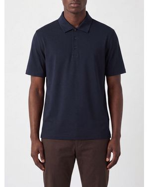 Herno Polo De Manga Corta De Algodón Con Cuello Clásico De Tres Botones - Azul