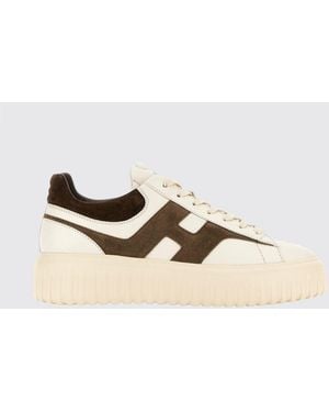 Hogan H-Stripes Leather And Suede Trainers With H Logo And Platform Sole - Natural
