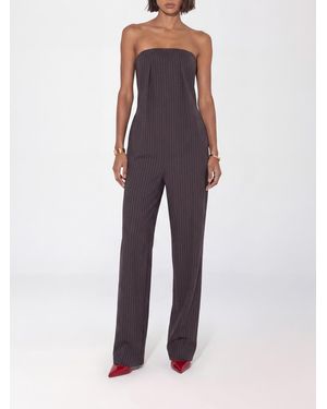 Elisabetta Franchi Pinstripe Off-The-Shoulder Wool-Blend Jumpsuit - Purple