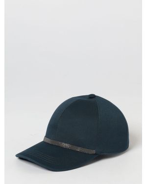 Brunello Cucinelli Cotton Twill Hat With Monile - Blue