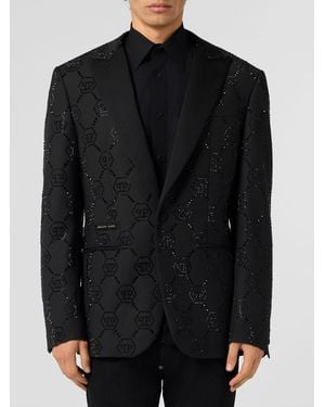 Philipp Plein Pp Rhinestone Single-Breasted Blazer - Black