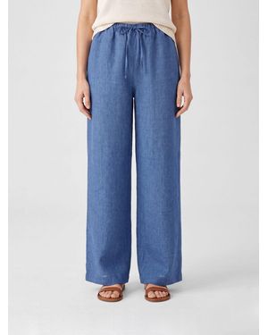 Rohe High-Waisted Linen Wide-Leg Palazzo Pants With Drawstring - Blue