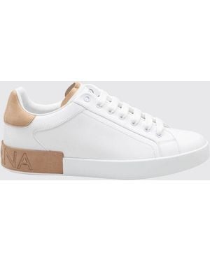 Dolce & Gabbana Dolce &Amp Gabbana Portofino Bicolour Calfskin Trainers With Logo - White