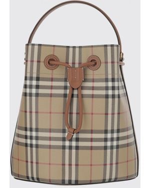 Burberry Coated Cotton Bucket Bag With Check Print - Red