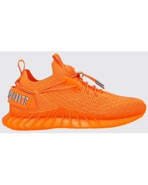 Philipp Plein Technical Knit Low-Top Trainers With Elasticated Ankle And Double Pull Tab - Orange