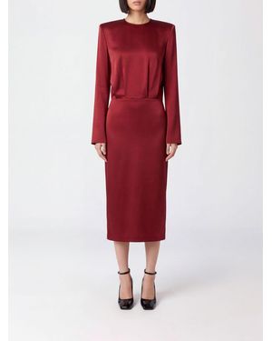 FEDERICA TOSI Robe Fourreau Midi En Satin À Manches Longues - Rouge