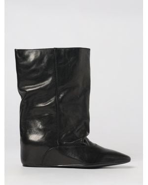 Paloma Barceló Crinkled-Effect Leather Mid-Calf Boots - Black