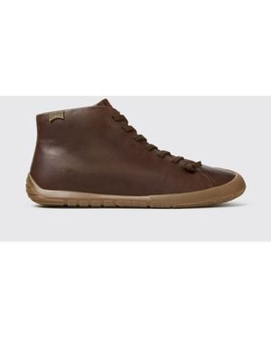 Camper Peu Path+ Smooth Leather Ankle Boots With Elastic Laces And Zip - Brown