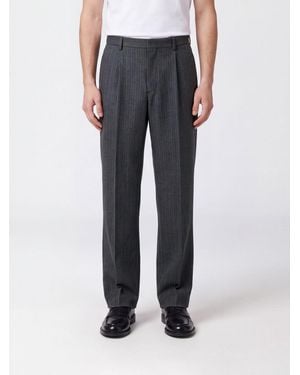 sunflower Pinstriped Wool And Cotton Straight-Leg Tailored Trousers - Blue