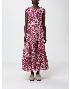 Max Mara Ramie Midi Dress With Floral Print - Purple